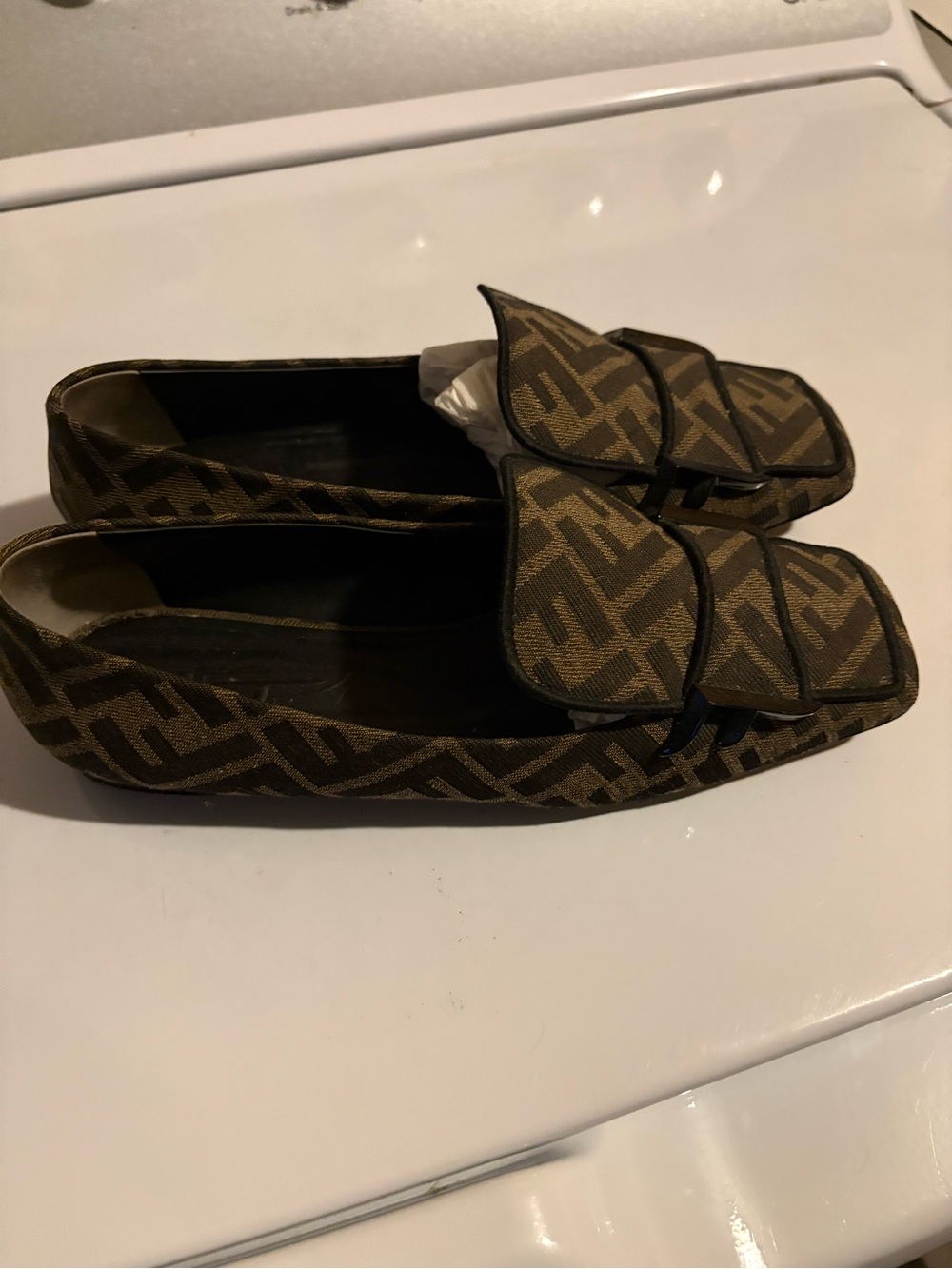 Fendi Brown Monogram Canvas Loafers with Square Buckle Flap